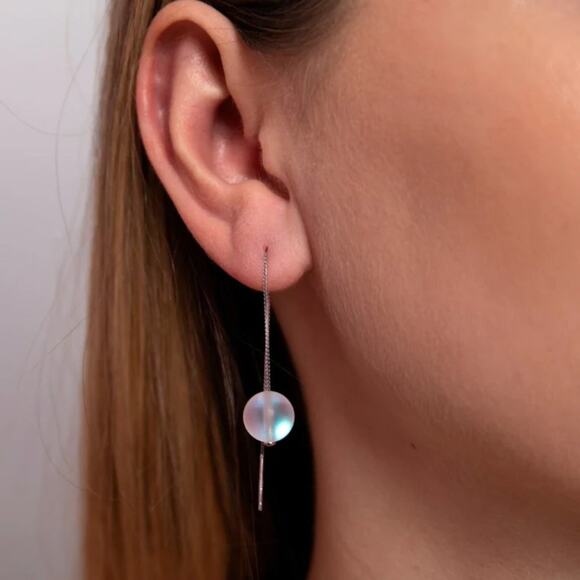 Nogu Mermaid Glass Chain Drop Threader Earrings - Rainbow White - Picture 1 of 10